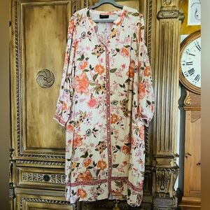 Lane Bryant Long-Sleeve Shirt Overpiece Dress Peach Floral 20 Boho